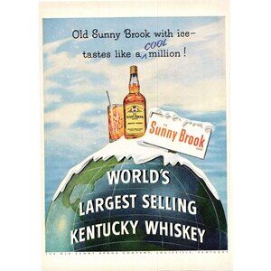 1952 Sunny Brook Kentucky Whiskey Vintage Print Ad Polar Ice Globe 50s Wall Art